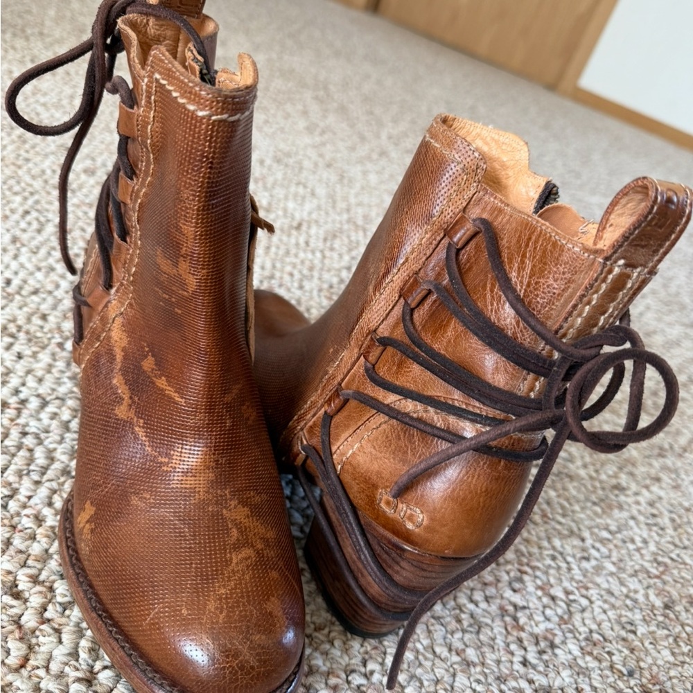 Bed Stu Distressed Brown Leather Ankle Booties